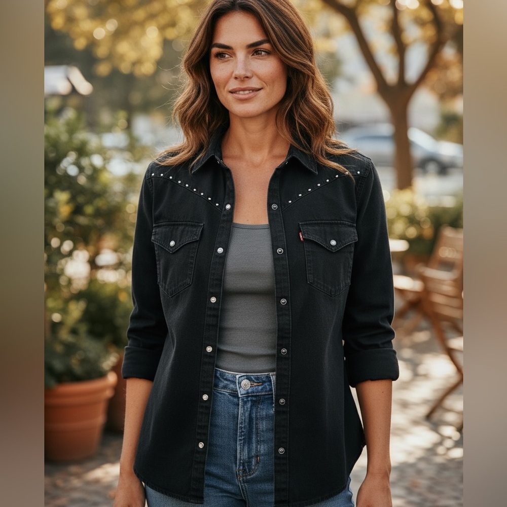 Levi’s Black Snap Button Down Western Studded Lon… - image 2